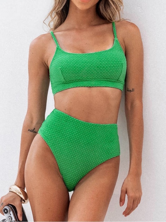 Cupshe Other - Cupshe Green Textured Bralette Bikini Set High Waisted Medium NWT